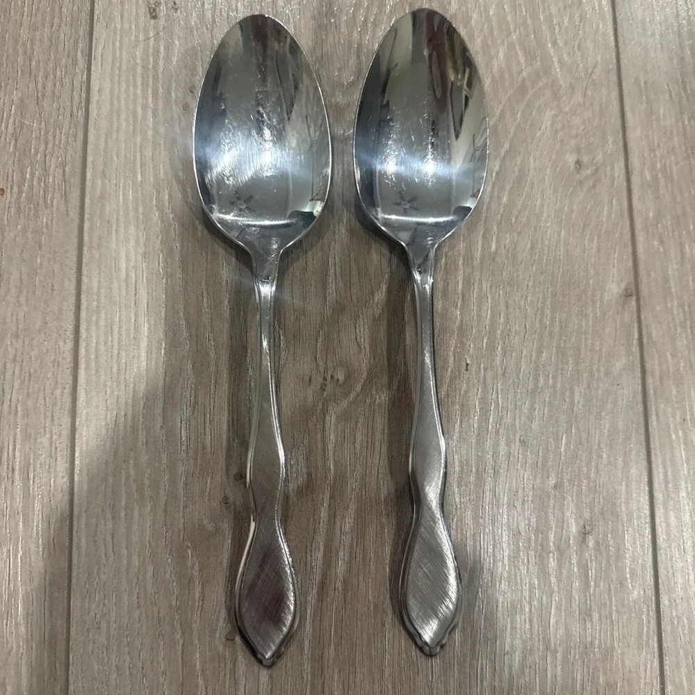 Oneida Rogers Stainless Twilight Serving Spoons Set of 2